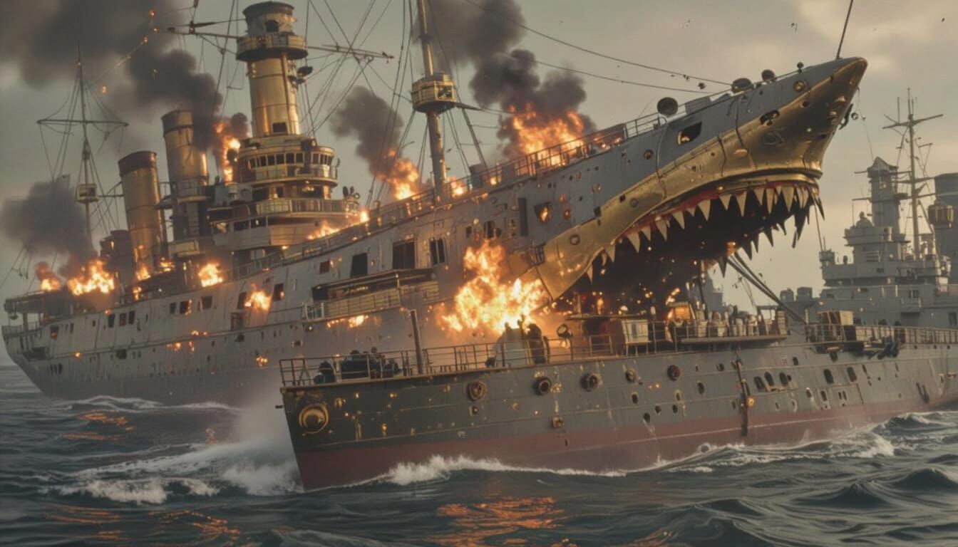Steampunk Shark Battleship Ramming Warship