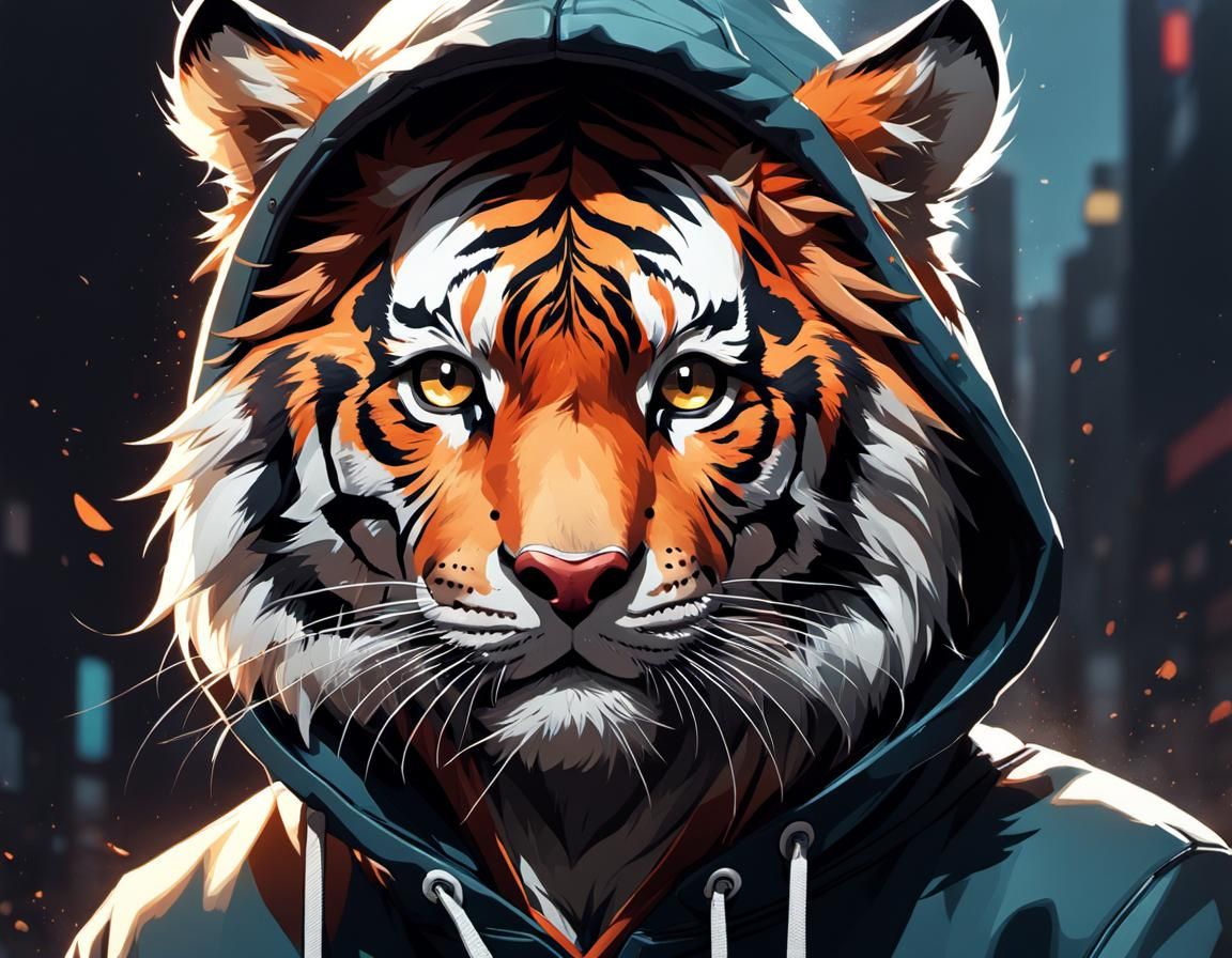 Anime Tiger Portrait with Detailed Fur in Digital Art