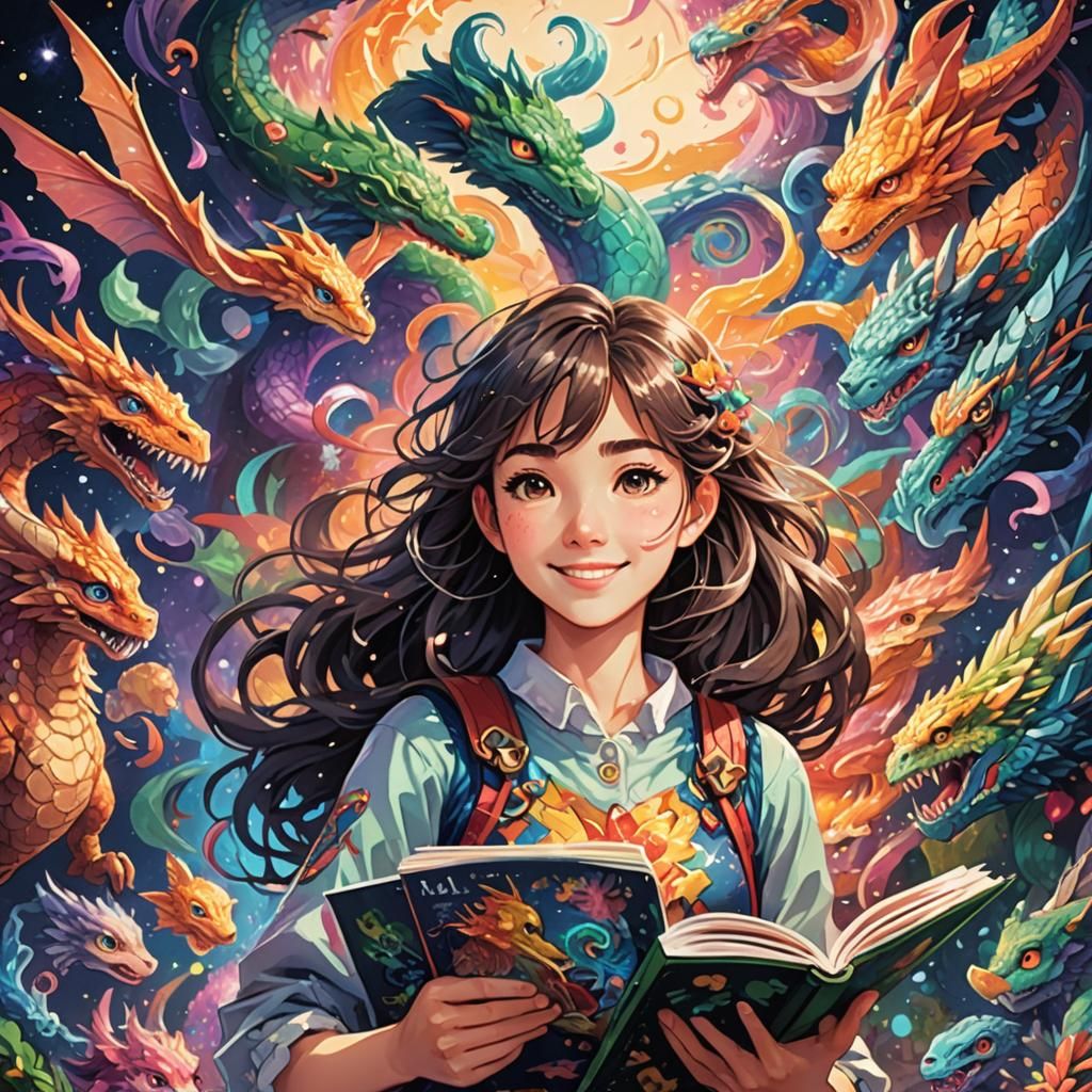 Pixel Art Magazine Cover: Manga Heroine and Fantasy