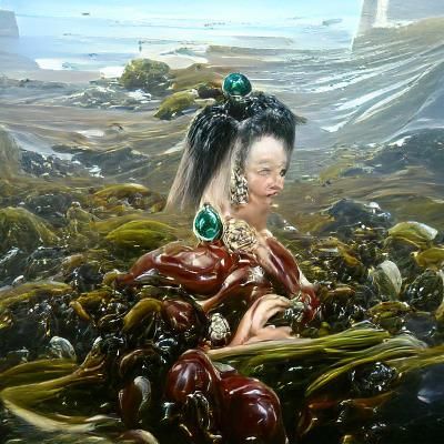 Concubine in Sea of Gems, Oil Painting