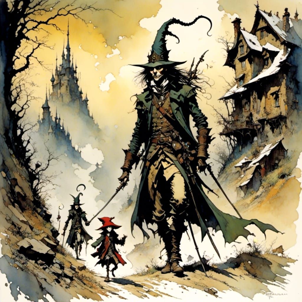 Epic Fantasy Marching Elves in Detailed Ink Style