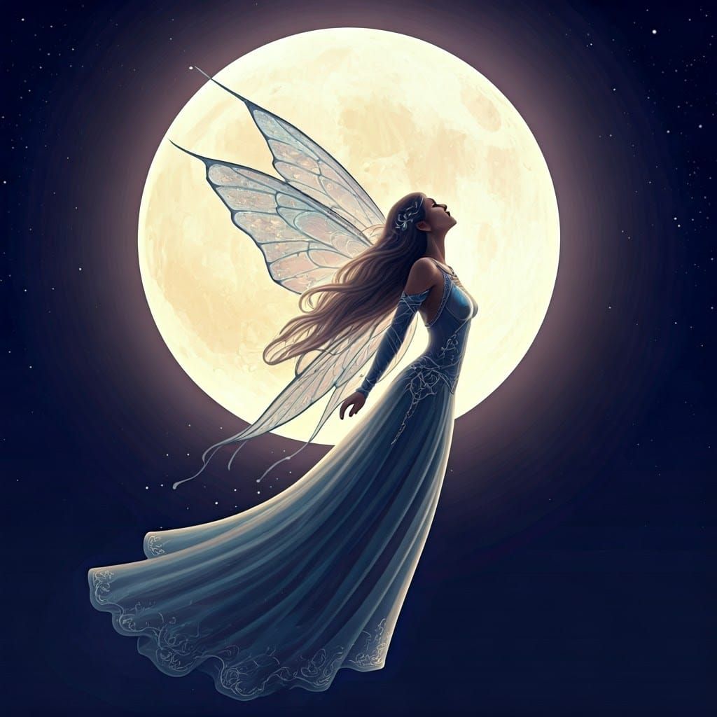 Fairy Silhouette Ascends to the Moon