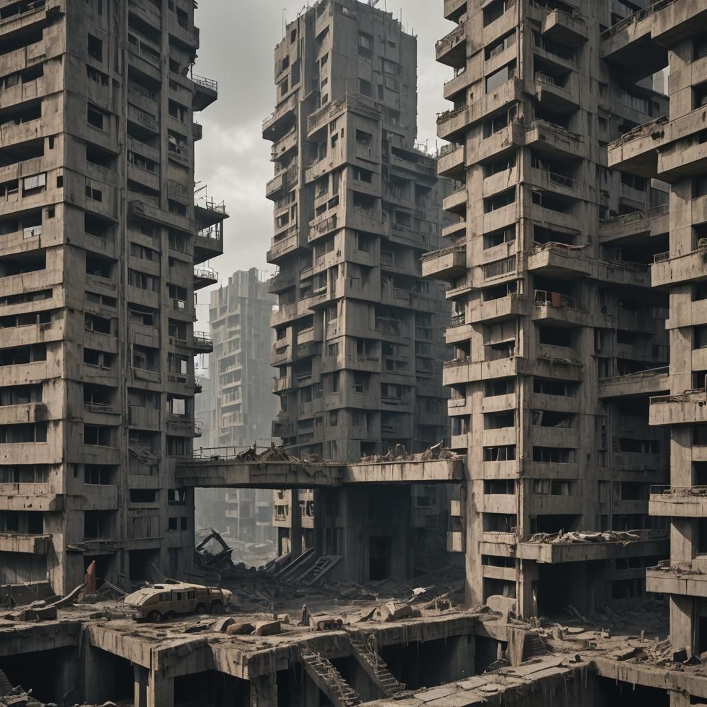 Dystopian Post-Apocalyptic Tribal Culture with Brutalist Arc...