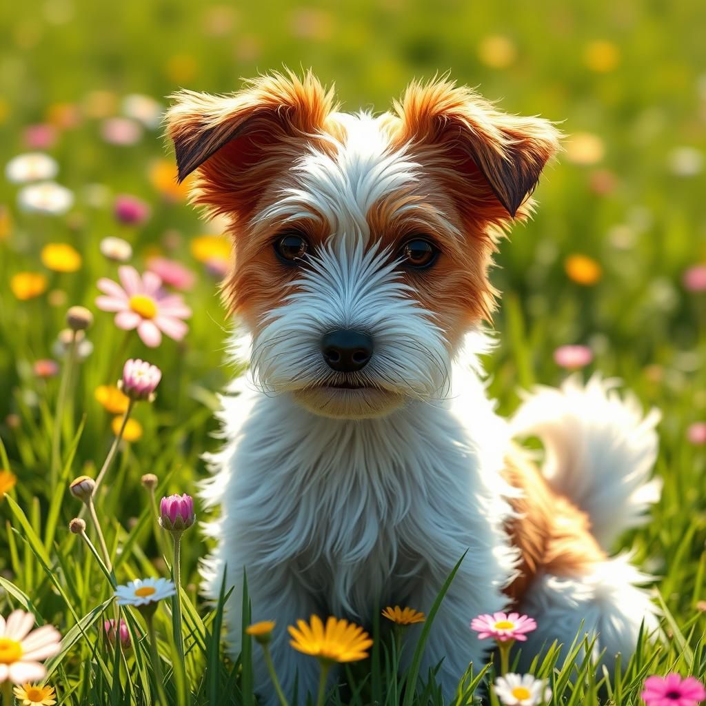 Terrier Dog in Sunny Meadow: 3D Anime Art