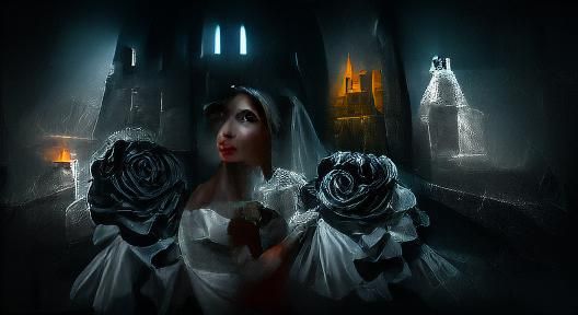 Gothic Ghost Bride in Dark Castle Library