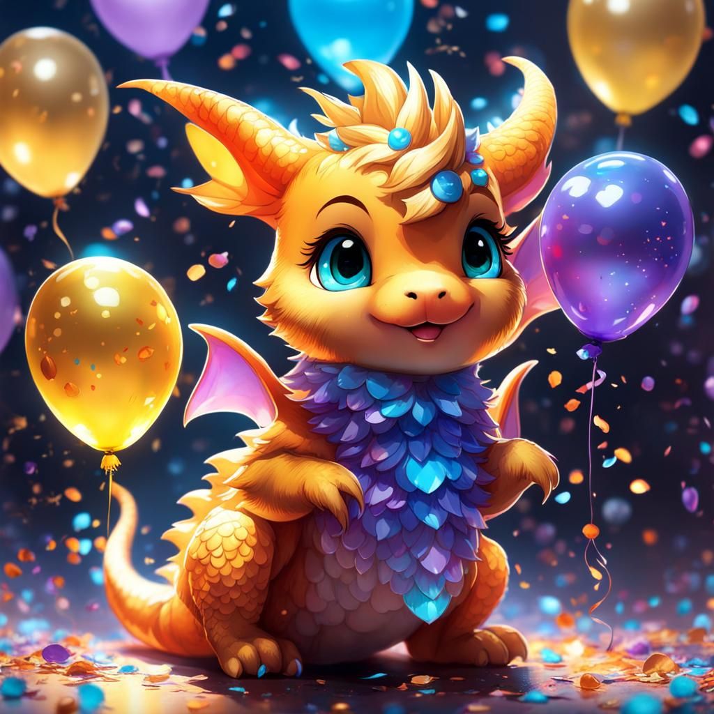 Cute Chibi Dragon Celebration Art