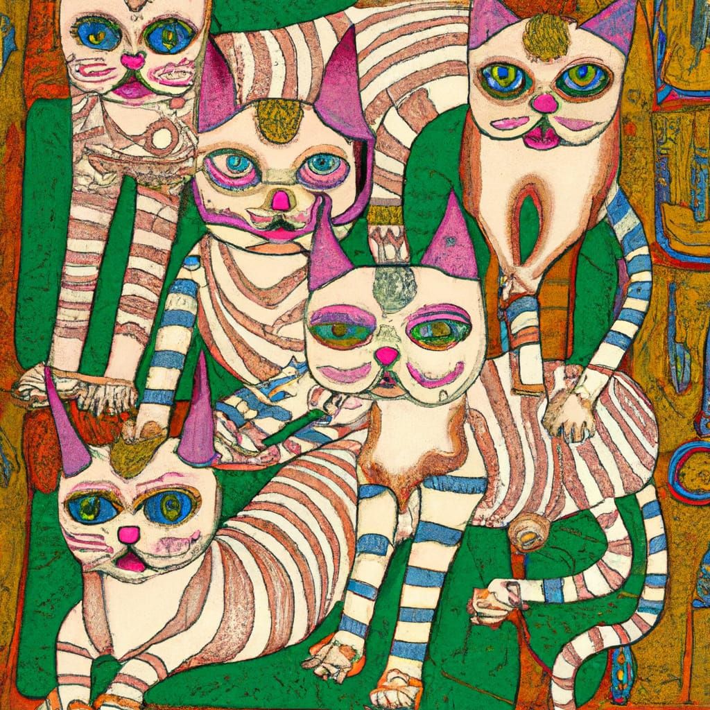 Pastel Coloured Louis Wain anthropomorphized schizophrenic c...