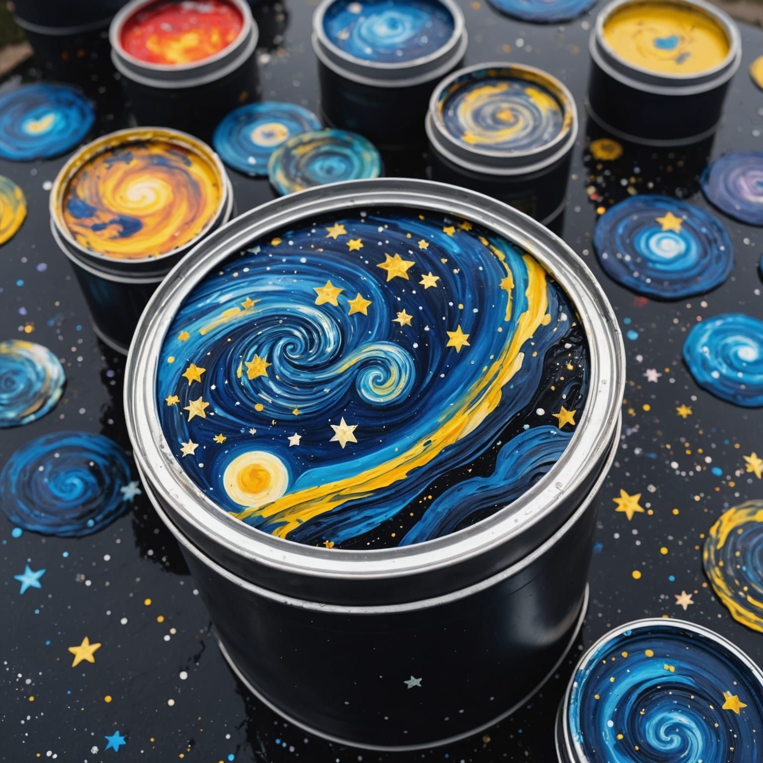 Liquid Starry Night Sky Spilled from Paint Can