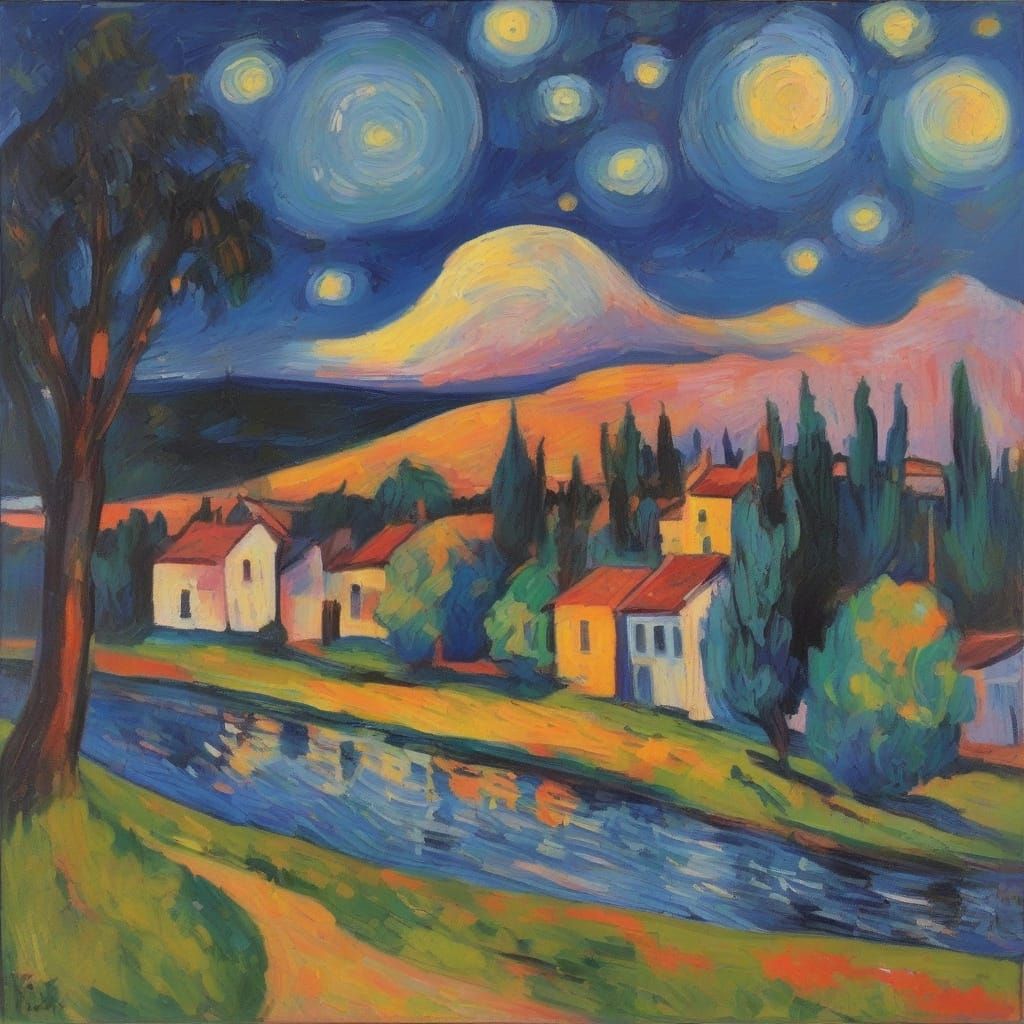 Starry Narbonne Landscape in Expressionist Style