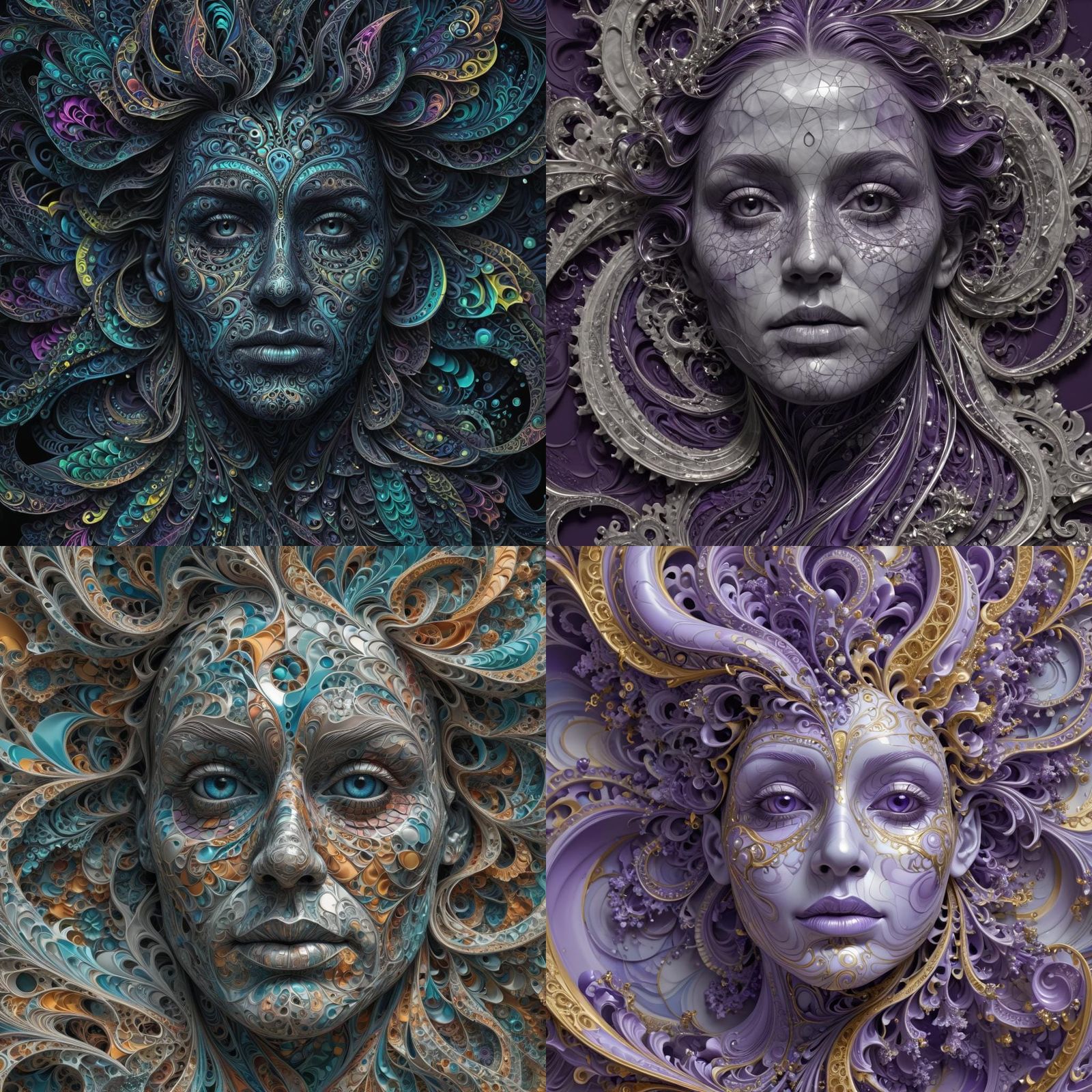 Abstract Fractal Faces with 3D Shading