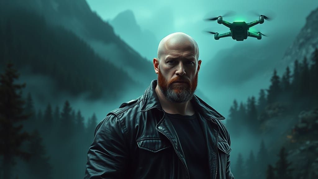 Cyberpunk Man in Rugged Leather Jacket