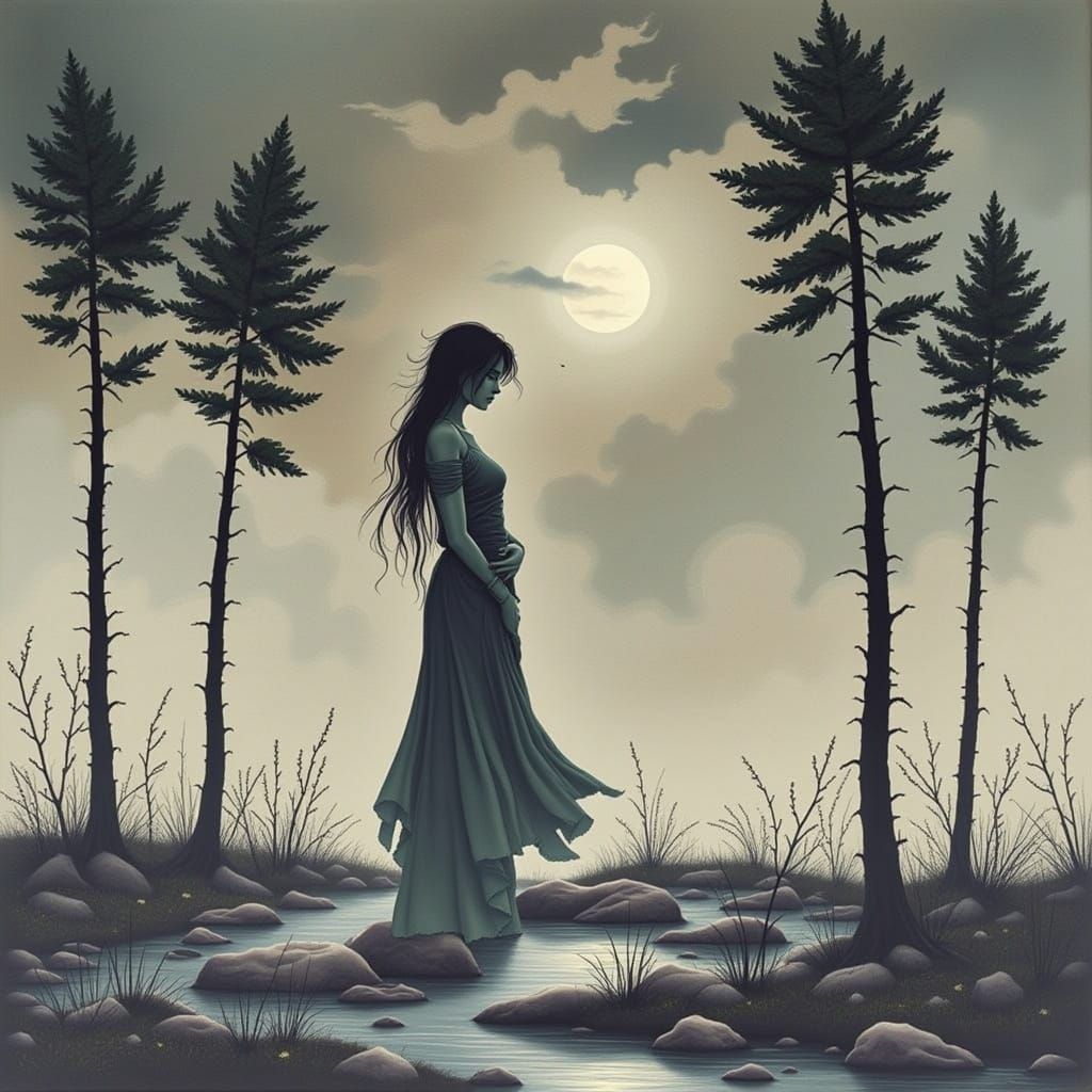 Watercolor Landscape with Serene Woodland Scene