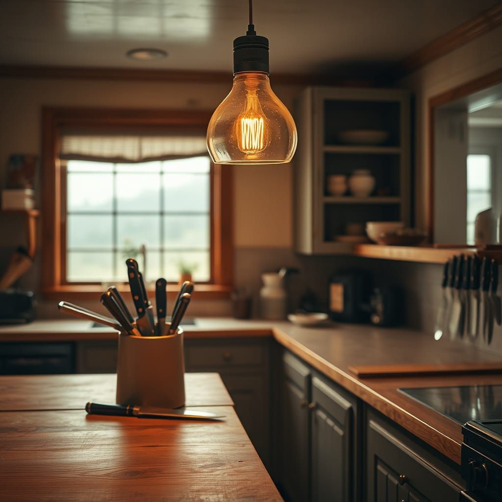 Warm Retro Kitchen Scene in Soft Golden Light
