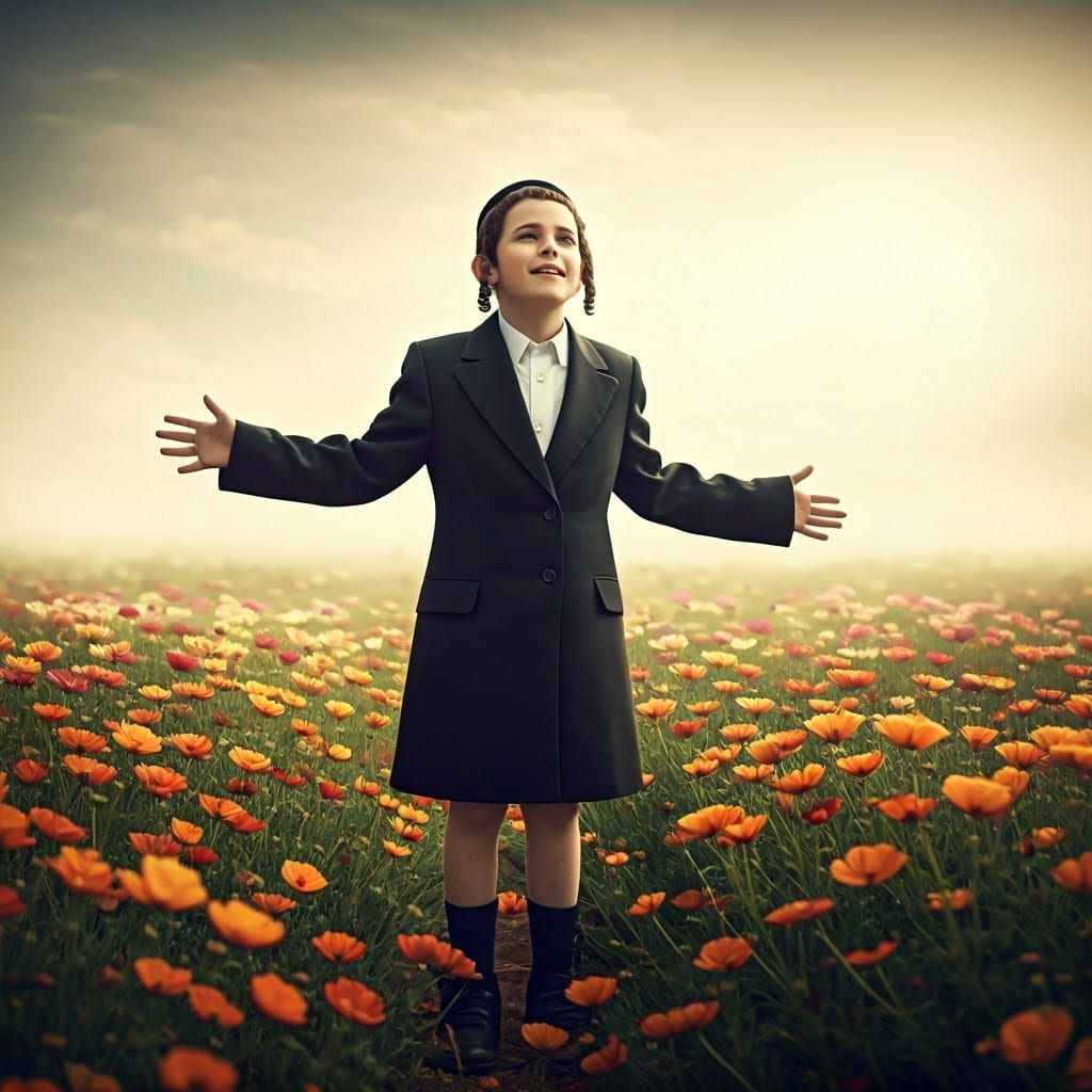 Boy in Field of Flowers: Cinematic Film Still