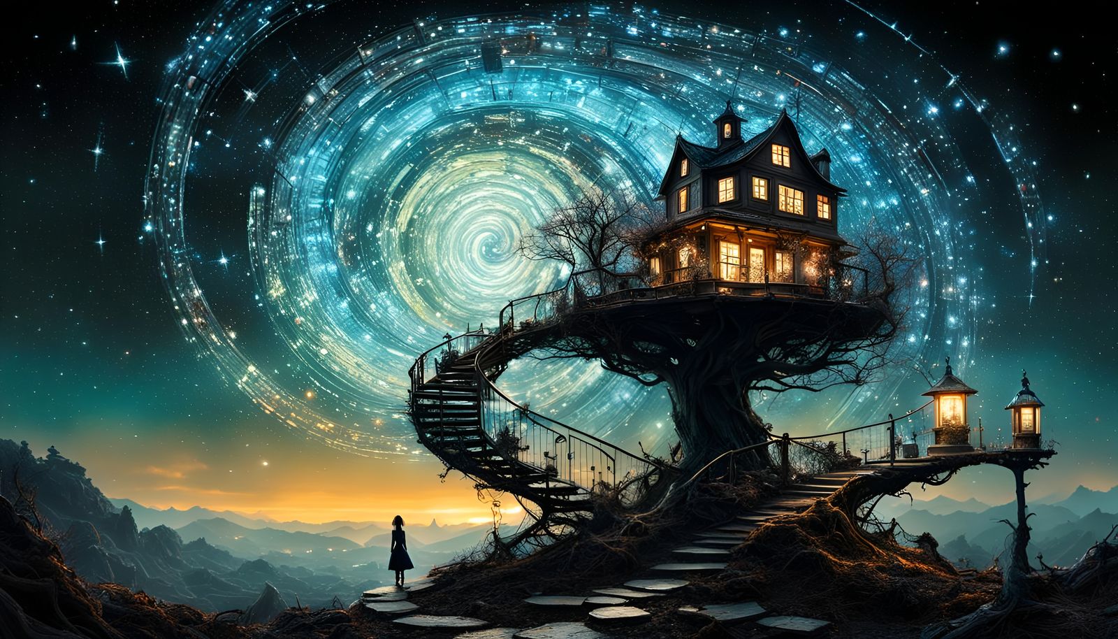 Surreal Fairy Farm in Optical Illusion Style