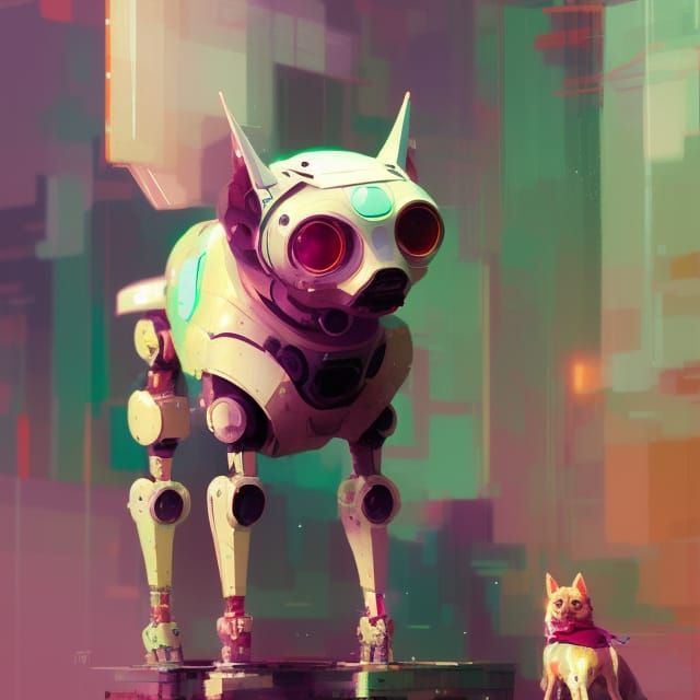 Elegant Robot Dog Portrait in Digital Illustration
