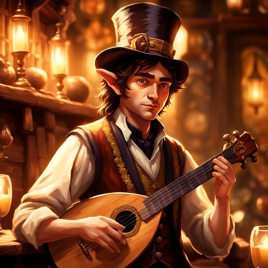 Halfling Bard Portrait in Romantic Tavern Lighting