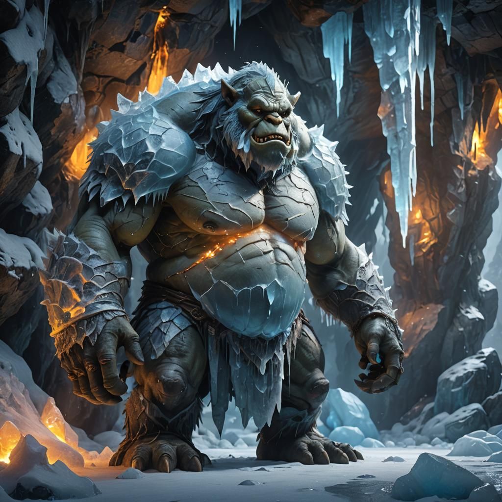 Icy Ogre in a Cave: Fantasy Concept Art