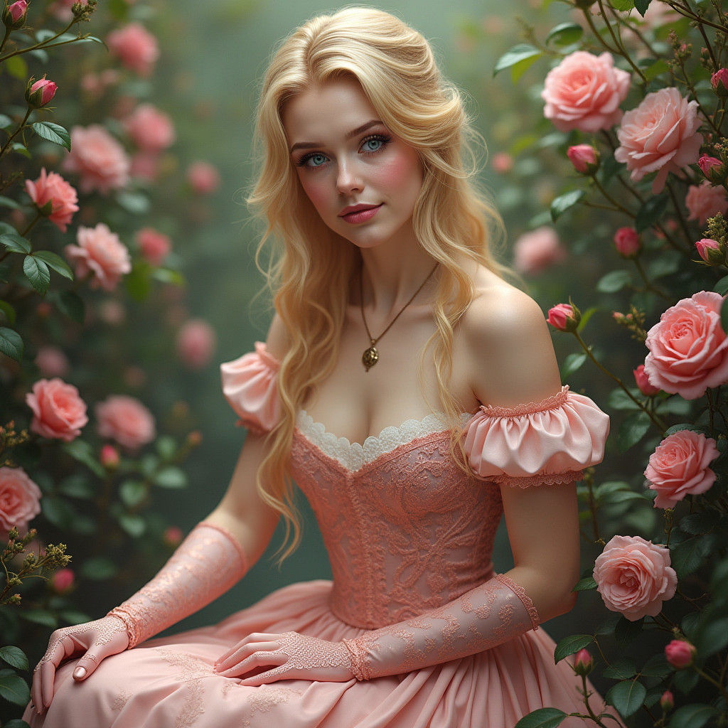 Enchanting Beauty in Rose Garden: Fantasy Concept Art
