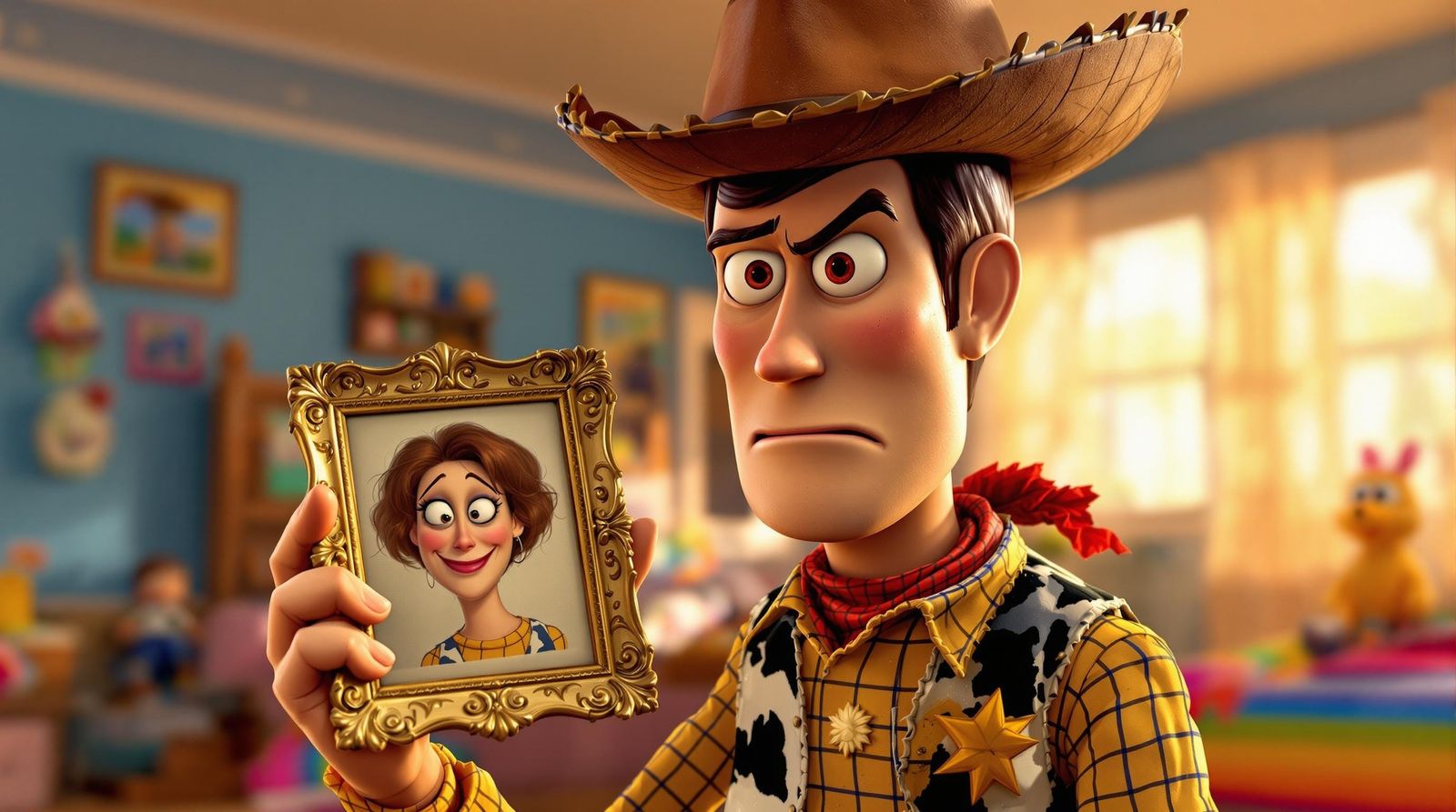 Sheriff Woody's Distraught Portrait in Oil