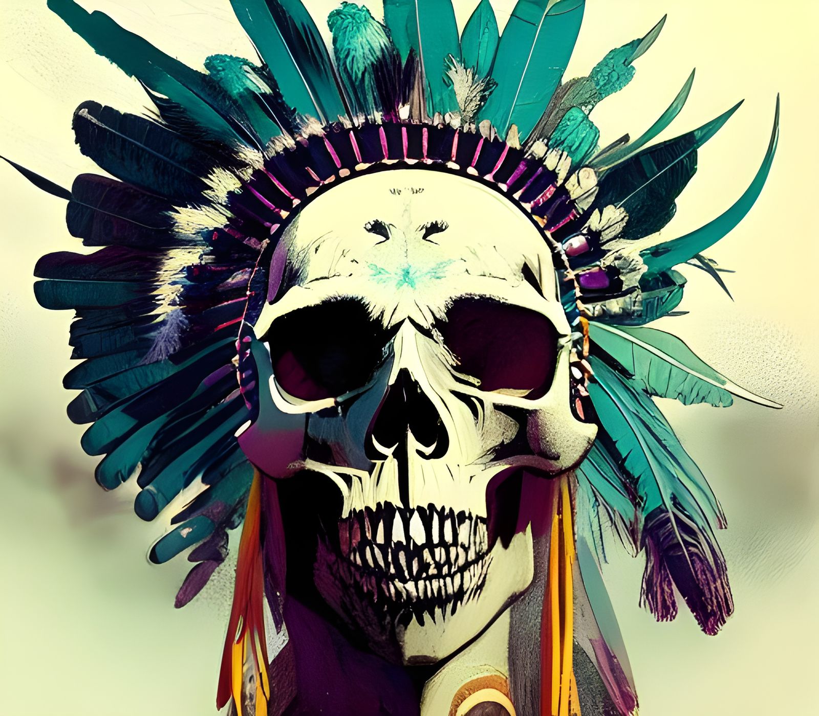 Chieftain Skull Portrait in Hypermaximalist Matte Style
