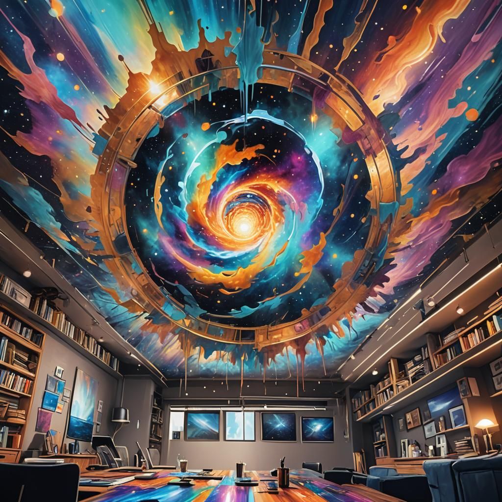 Tachism Table: Cosmic Mixed Media Illustration