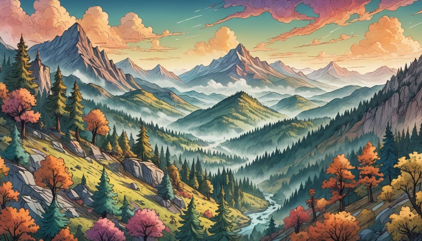Doodle Style Fantasy Landscape Illustration