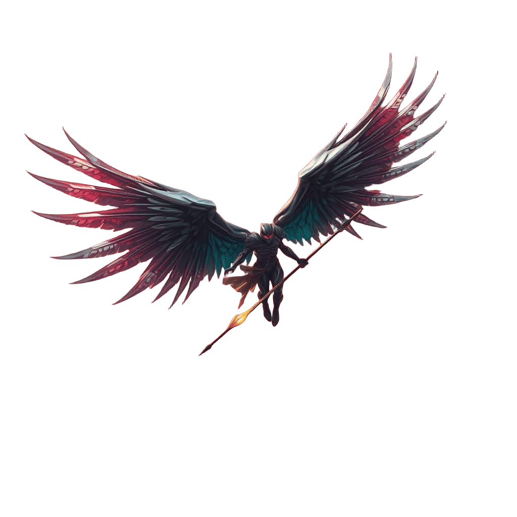 Winged Android Warrior Descends in Cyberpunk Style