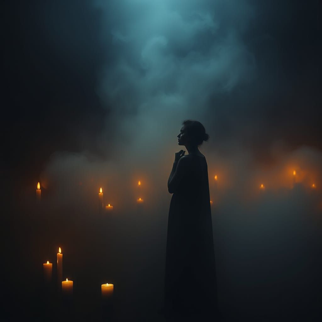 Lost in Thought, Surrounded by Eerie Candlelight