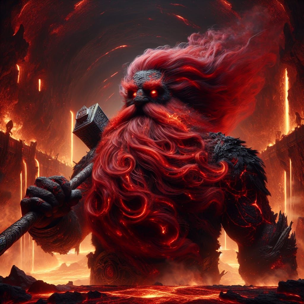 Fiery Dwarven Smith God in Volcanic Forge