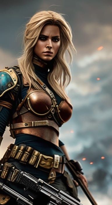 Post-Apocalyptic Warrior Girl Portrait in Hyperrealism