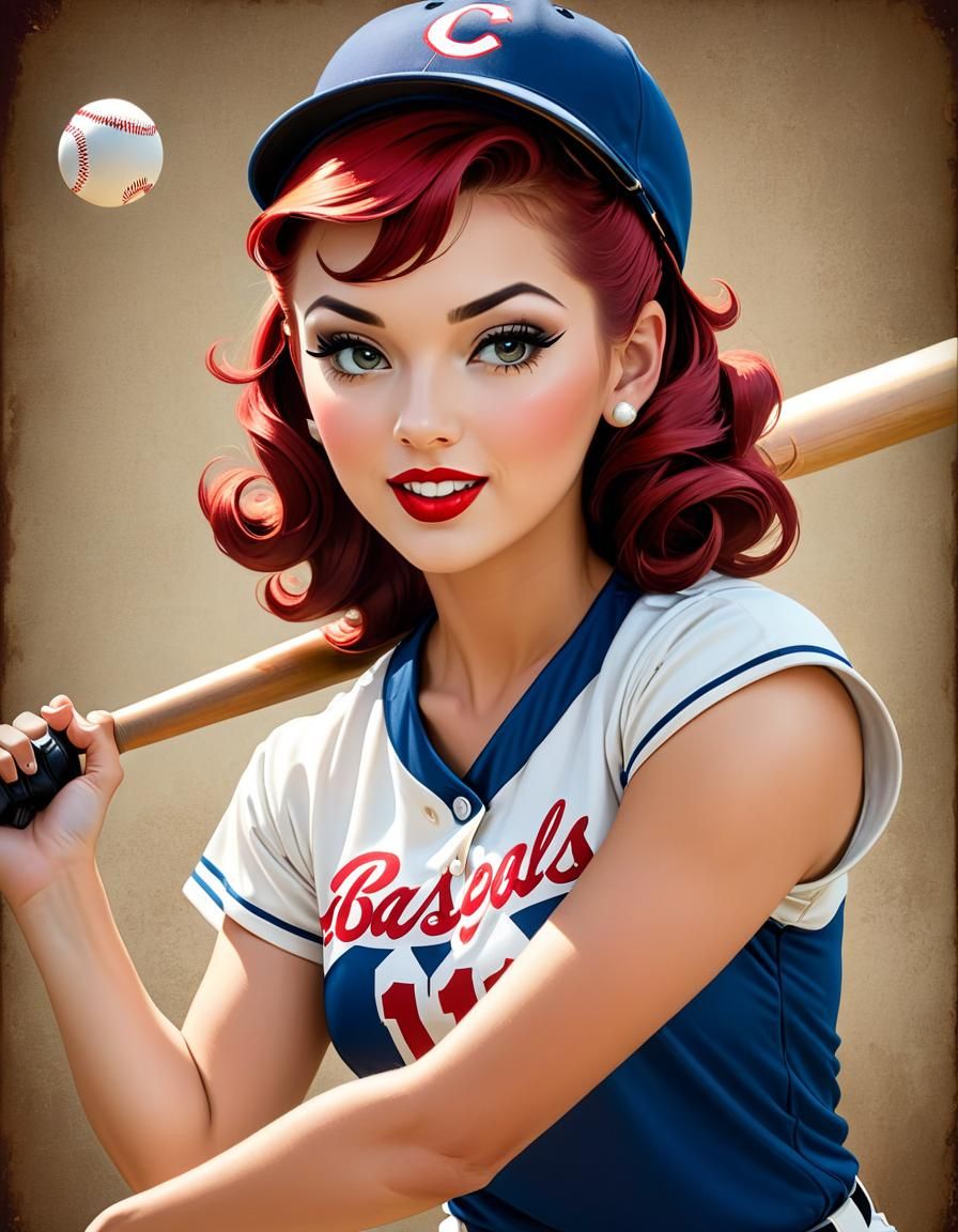 Women's Baseball Team in Pin-Up Style