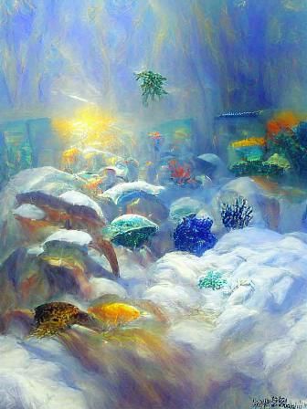 Underwater Snowstorm in Impressionistic Style