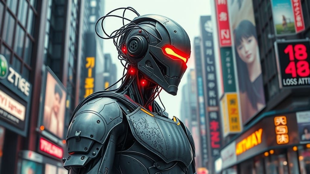 Cyberpunk Robot in Splendid Red Armour