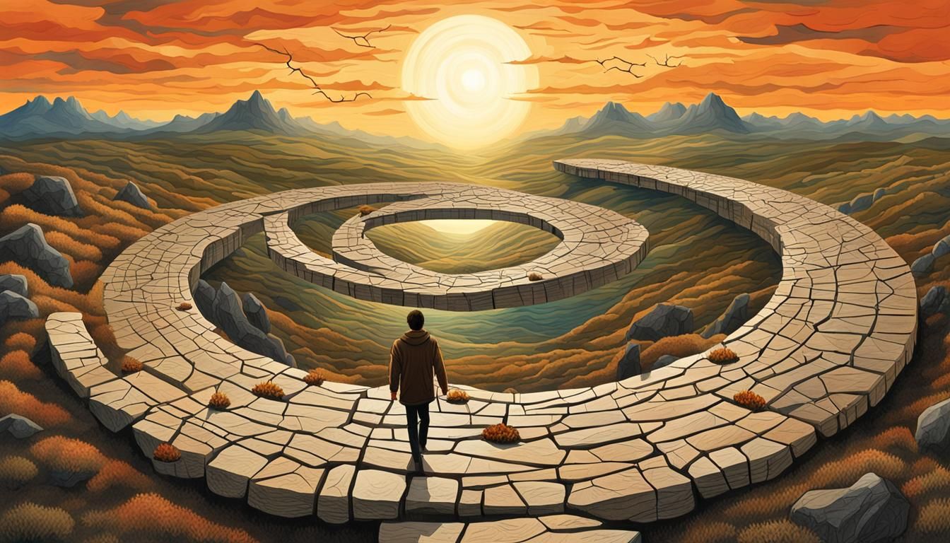 Surreal Journey in Cracked World Landscape