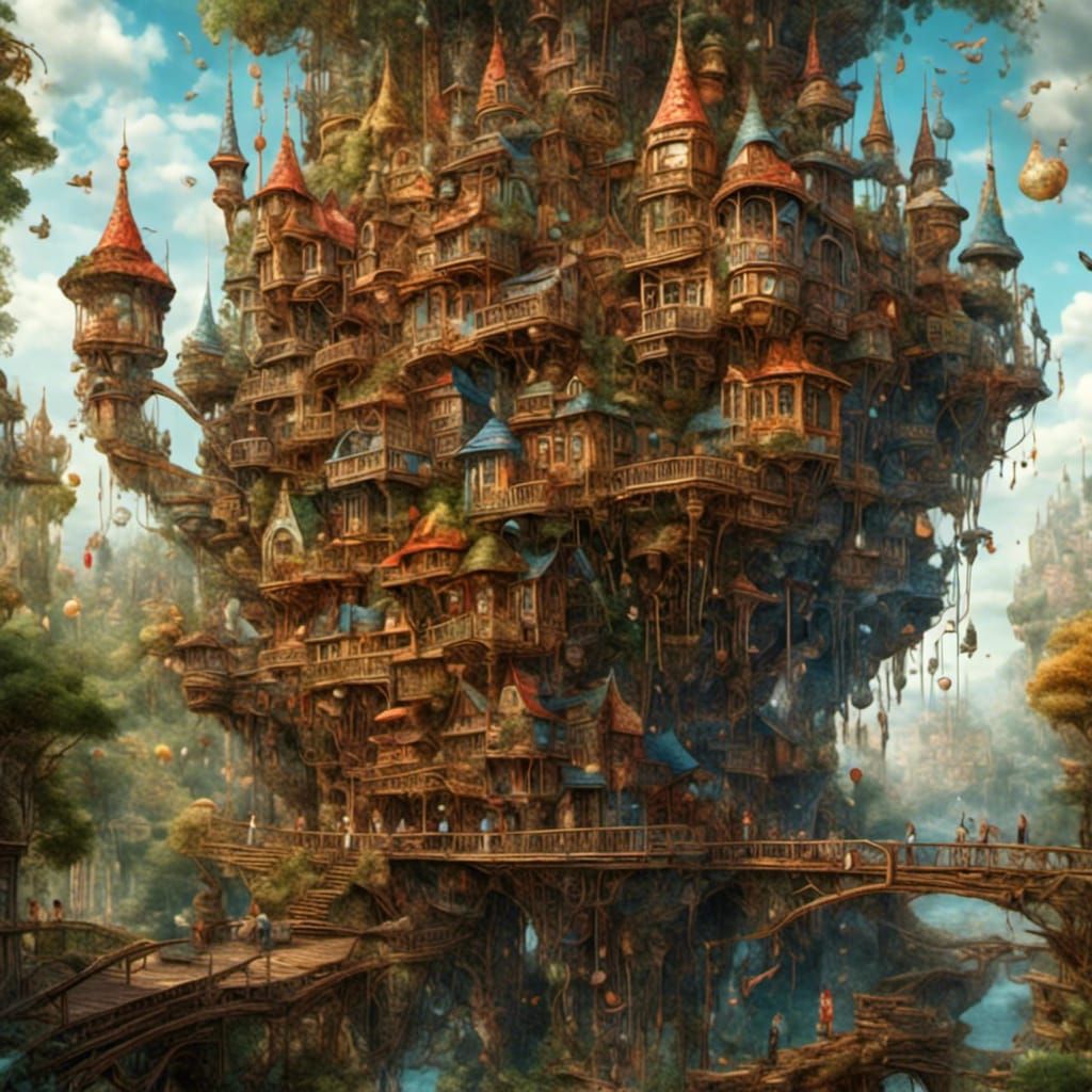 Girl's Dream of Colorful Animals in Pyrography Style