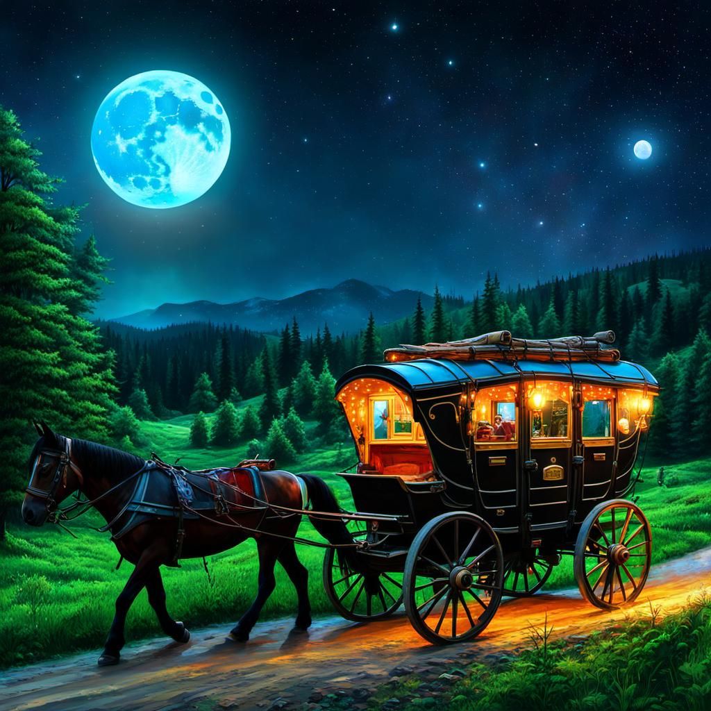 Carpathian Gypsy Wagon in Cyberpunk Forest