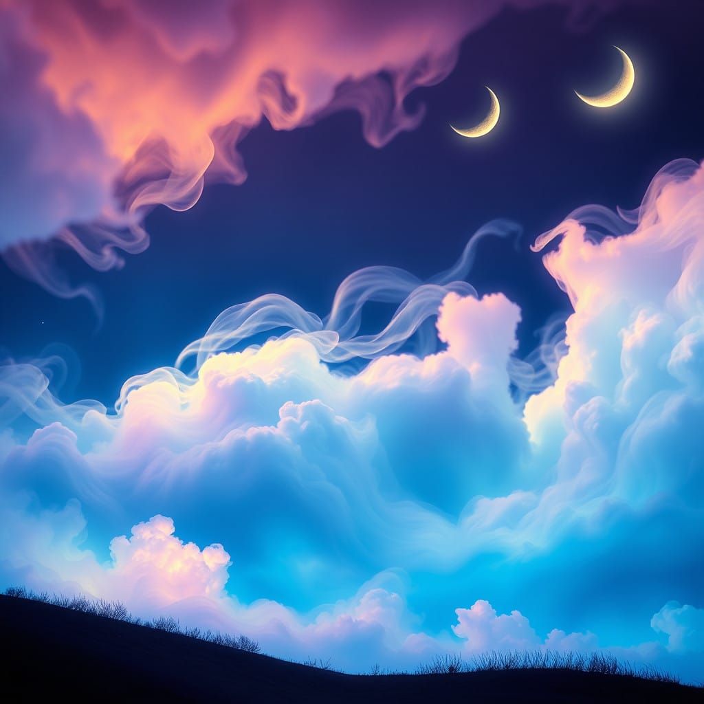 Dreamlike Moonscorch Landscape with Iridescent Clouds and Cr...