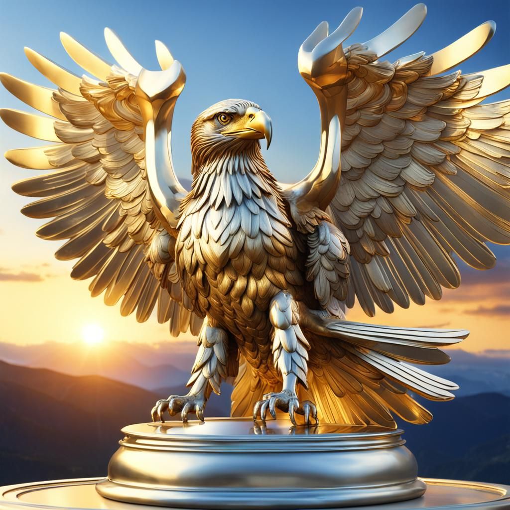 Golden Eagle with Silver Pedestal in Ultra HD