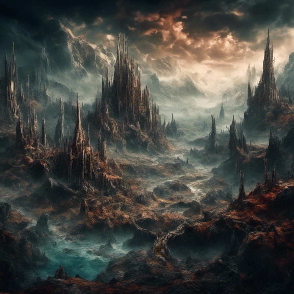 Cinematic Fantasy Landscape with Macabre Elements