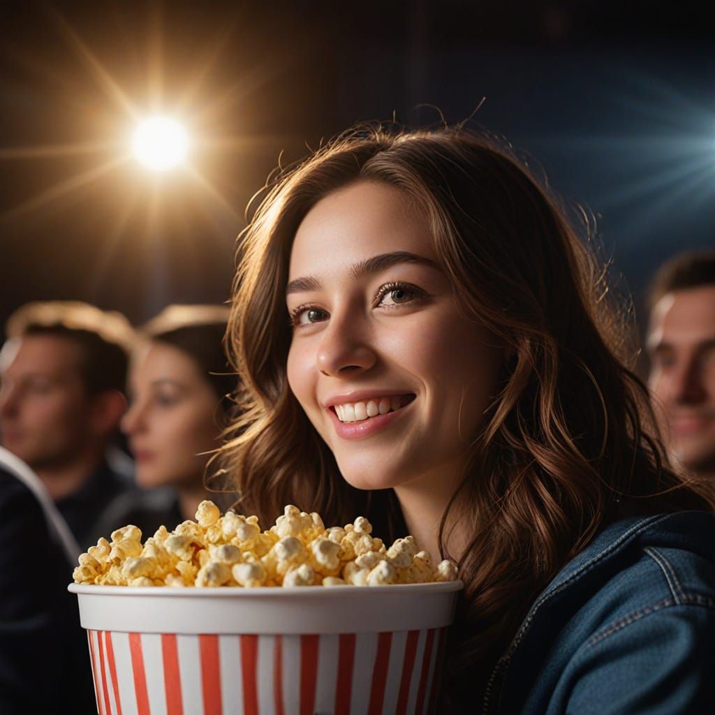 Teenage Girl Enjoys Movie Night in Warmly Lit Room