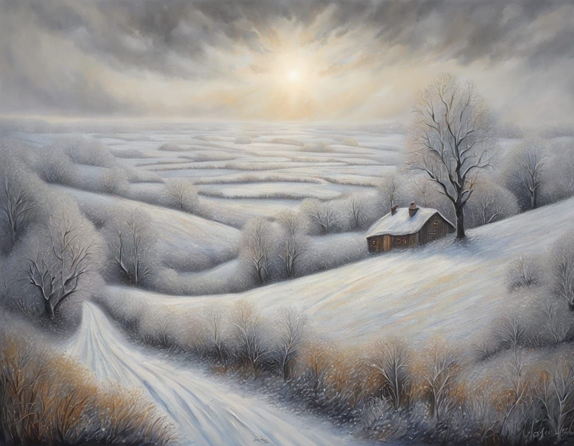 Wintery Metaphysical Landscape in Hyperdetailed Oil Painting...