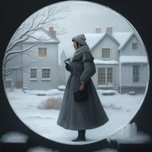 Surreal Winter Village in Monochromatic Colors