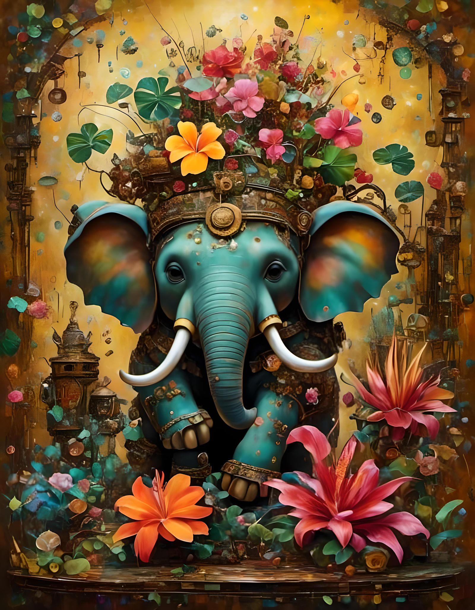 Ganesha in a Pop Surrealist Balinese Garden