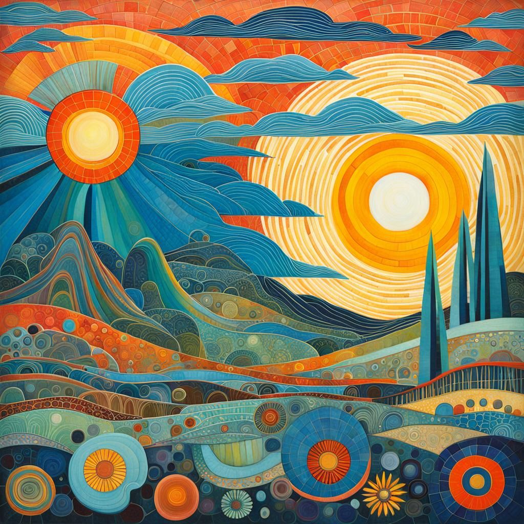 Abstract Sunrise in Mid-Century Modern Style