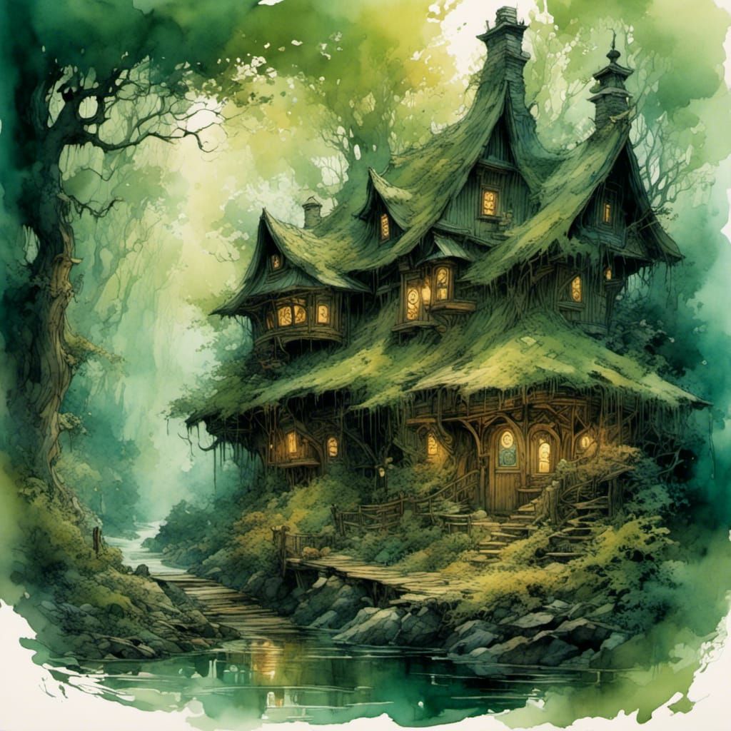 Enchanted Forest Cottage in Comic Anime Style