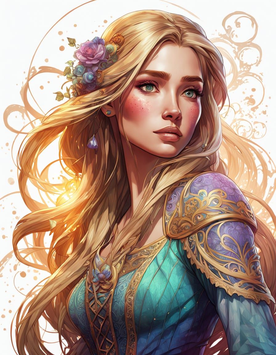 Rapunzel Inspired Digital Art in Art Nouveau Style