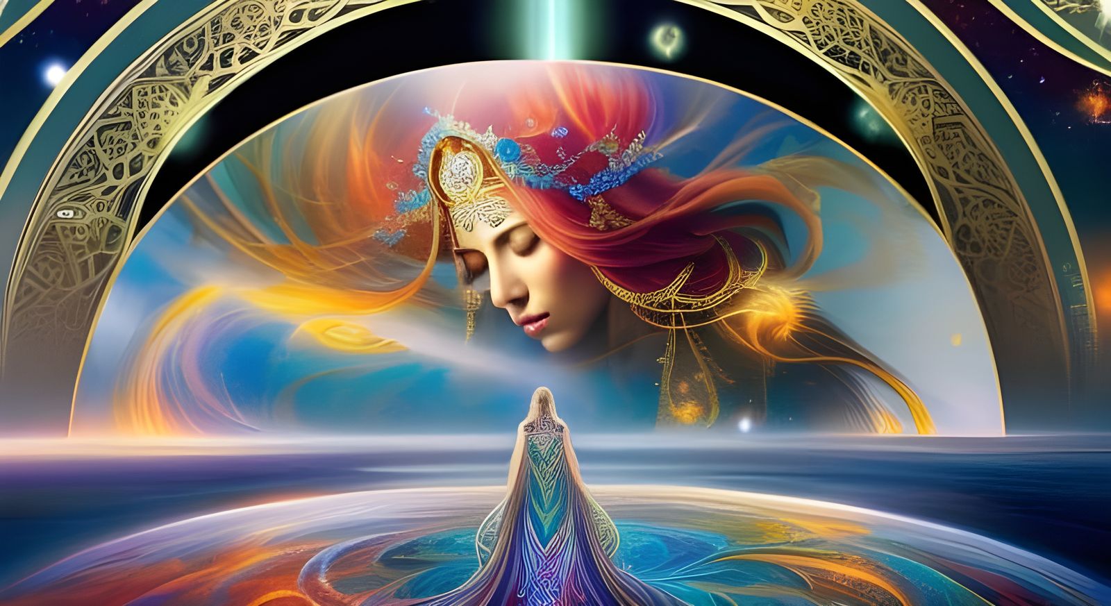 Majestic Goddess with Open Arms in Digital Art