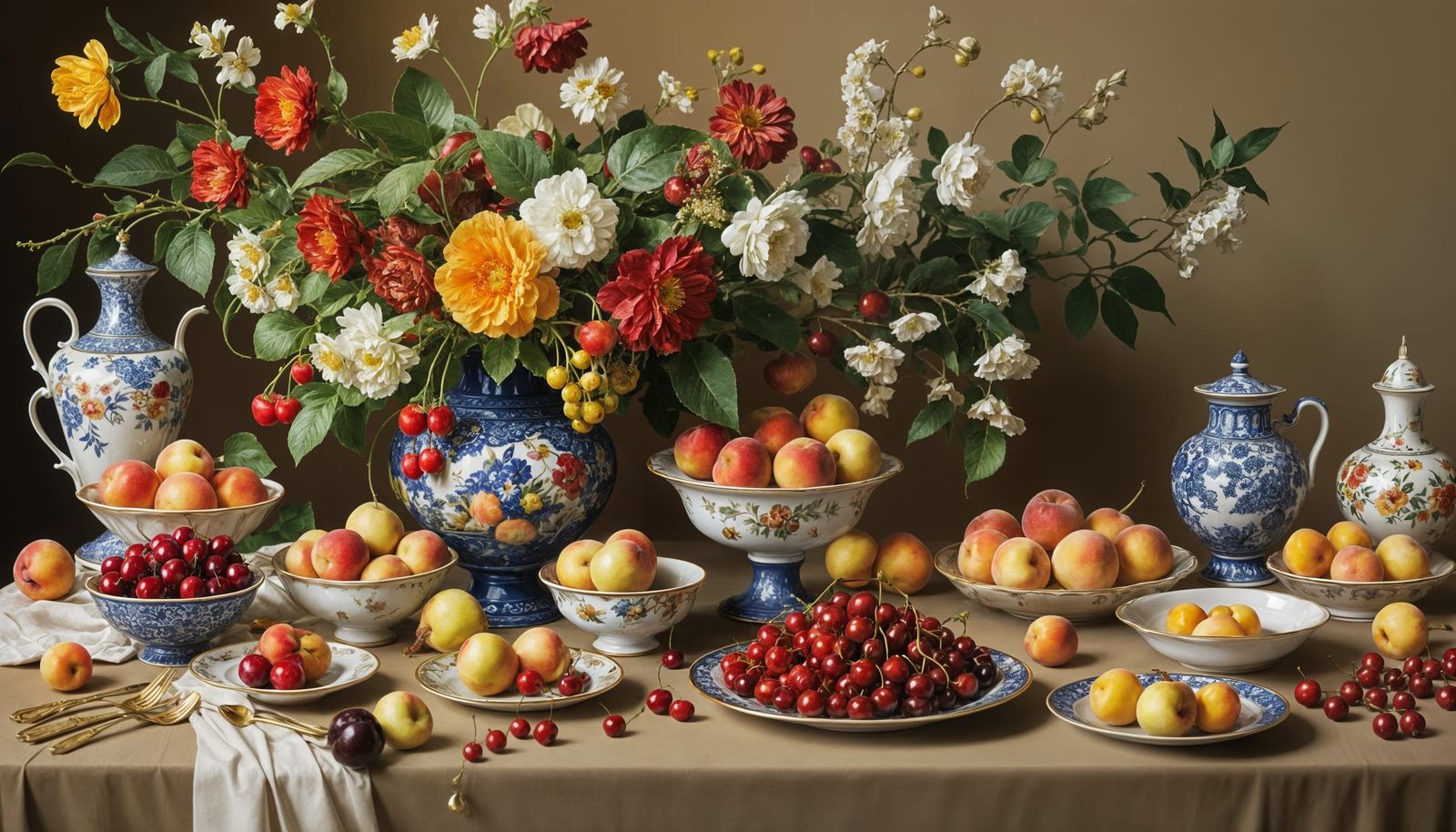 Renaissance Still Life with Fruit, Fish, and Flowers