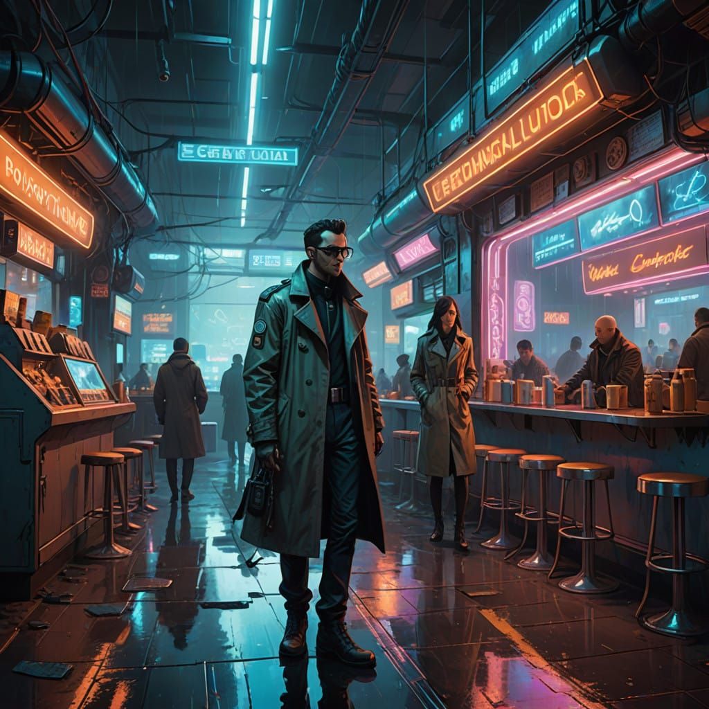 cyberpunk cafe interior
